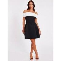 Quiz Women's Black Contrast Bardot Mini Dress | Size: 10