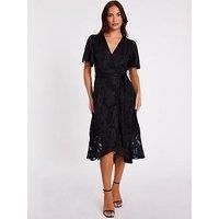 Quiz Women's Black Jacquard Wrap Midi Dress | Size: 8
