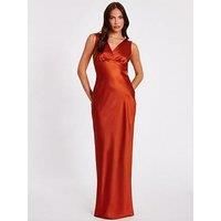 Quiz Women's Burnt Orange Satin Cowl Back Maxi Dress | Size: 14