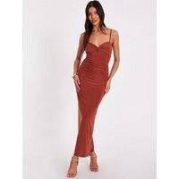 Quiz Women's Burnt Orange Knot Detail Midi Dress | Size: 6