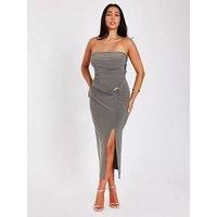 Quiz Women's Khaki Strapless Buckle Detail Midaxi Dress | Size: 6