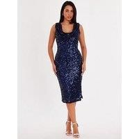 Quiz Women's Navy Sequin Cowl Neck Midi Dress | Size: 14