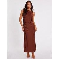 Quiz Women's Brown Satin Ruched Midi Dress | Size: 16