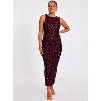 Quiz Women's Red Petite Sequin Ruched Midaxi Dress | Size: 16