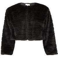 Quiz Women's Black Faux Fur Cropped Cover Up | Size: Large