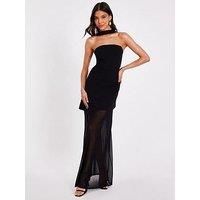 Quiz Women's Black Strapless Mesh Hem Maxi Dress | Size: 12
