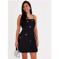 Quiz Women's Black Embellished Skater Dress | Size: 6