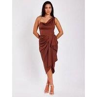 Quiz Women's Brown Satin Ring Strap Midi Dress | Size: 14