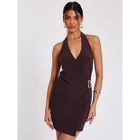 Quiz Women's Brown Halter Neck Mini Dress | Size: 14