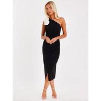Quiz Women's Black Corsage One Shoulder Midi Dress | Size: 18
