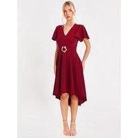 Quiz Burgundy Dip Hem Midi Dress