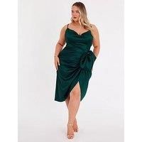 Quiz Women's Green Curve Bow Front Midi Dress | Size: 16