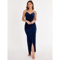 Quiz Women's Navy Velvet Chain Strap Maxi Dress | Size: 6