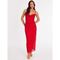 Quiz Women's Red Glitter Mesh Midaxi Dress | Size: 6