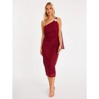 Quiz Women's Red Mesh One Shoulder Midi Dress | Size: 16