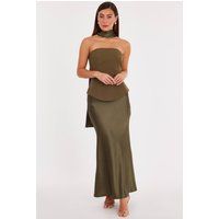 Quiz Women's Green Strapless Satin Skirt Midaxi Dress | Size: 10