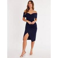 Quiz Women's Navy Glitter Bardot Midi Dress | Size: 18