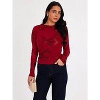 Quiz Women's Burgundy Floral Applique Crop Top | Size: 12