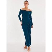 Quiz Women's Teal Ruched Long Sleeve Midaxi Dress | Size: 6