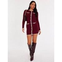 Quiz Women's Burgundy Contrast Knit Mini Dress | Size: Small