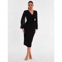 Quiz Women's Black Buckle Wrap Midi Dress | Size: 10