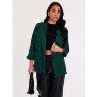 Quiz Women's Green Glitter Ruched Sleeve Blazer | Size: 18