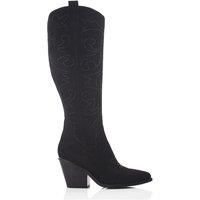 Moda In Women's Pelle Skye Black Western Style Block Heeled Knee Boots