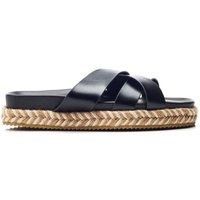 Moda in Pelle Women/'s Morornie Black Faux Leather Flatform Sandals 5