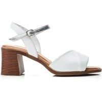 Moda in Pelle Women/'s Lanie White - Silver Leather Block Heeled Open Toe Sandals 8