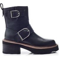 Moda In Pelle Women's Barbel Black Leather Faux Fur Lined Ankle Biker Boot