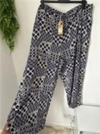 Fat Face Isla Wide Leg Trousers, Geo Pattern Blue & White Uk 22 Short NWTs