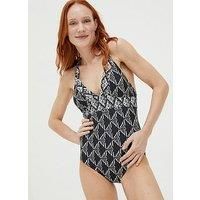 Fatface Ava Mono Geo Swimsuit - Black