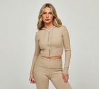 Glamorous Womens Knitted Full Zip Hoodie - Beige - Size XL