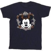 Disney Men/'s Mickey Mouse Reindeer Wreath T-Shirt Navy Blue X-Large