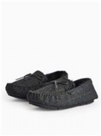 totes Navy Herringbone Moccasin Slippers 10