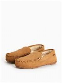 totes Tan Suede Faux Fur Lined Moccasin Slippers 11