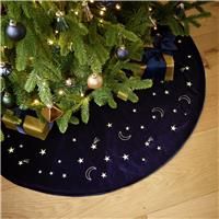 Habitat Blue Velour Gold Moons & Stars Christmas Tree Skirt