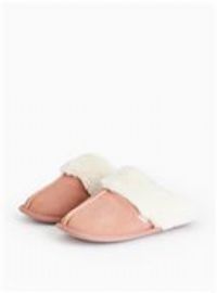 totes Pink Faux Fur Cuff Mule Slippers L