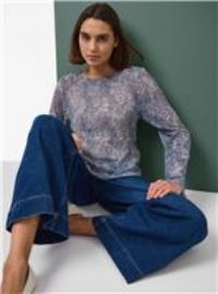 Tu x Morris & Co. Blue Pimpernel Print Long Sleeve Mesh Top 22