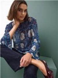 Tu x Morris & Co. Navy Marigold Print Long Sleeve Mesh Top 22