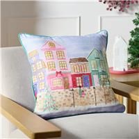 Argos Home Christmas Houses Scene Cushion - Lilac - 43x43cm