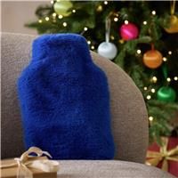 Habitat 1L Hot Water Bottle with Blue Faux Fur Cover