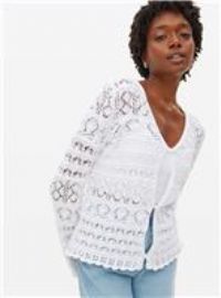 White Pointelle Scallop Trim Cardigan 12