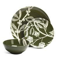 Habitat Floral 12 Piece Stoneware Dinner Set - Green