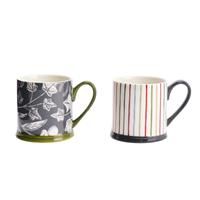 Habitat Floral Set of 2 Tankard Mugs - Grey & Cream