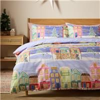 Argos Home Cotton Christmas Houses Blue Bedding Set - King