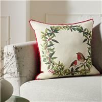 Argos Home Robin Wreath Printed Cushion - 43x43cm
