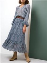 Tu x Morris & Co. Light Blue Chiffon Pleated Marigold Printed Co-ord Maxi Skirt 24