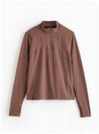 REAKTIV Taupe Yoga Funnel Neck Half Zip Top L