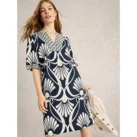 White Stuff Ash Linen Dress - Navy